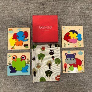 Baby/ Toddler Puzzles - Set of 4 - Wooden Puzzles - 5 Pieces Each - Animals